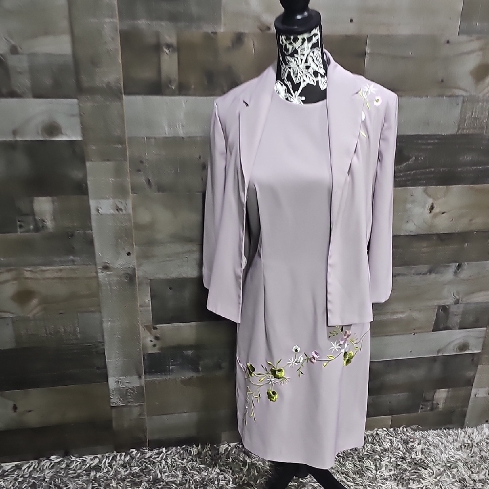 Elegant Floral Embroidered Dress with Jacket